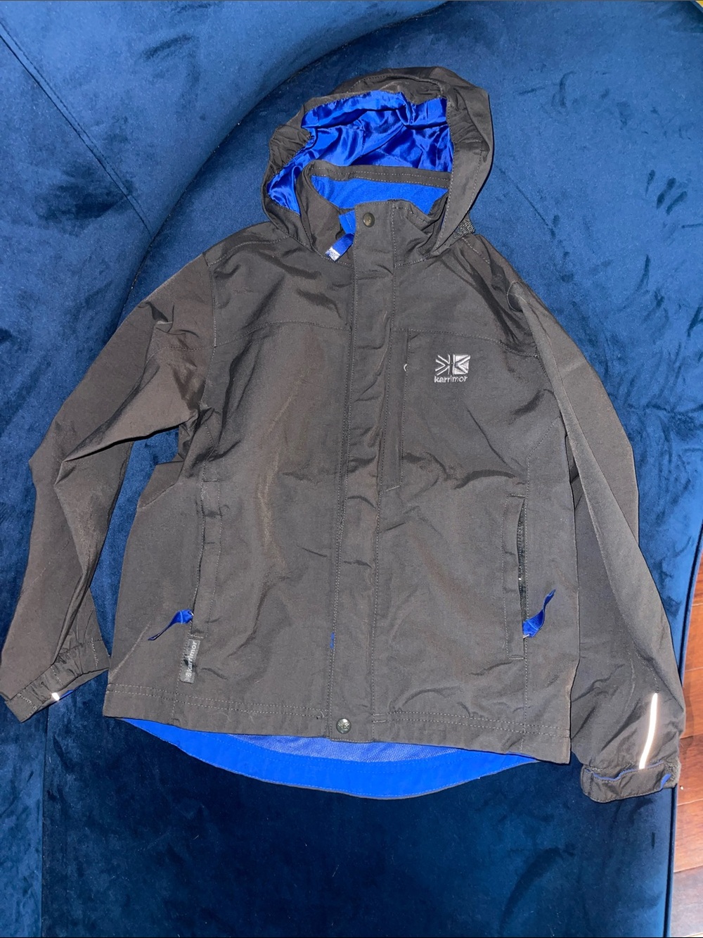 Kids' Charcoal & Blue Hooded Waterproof Jacket
